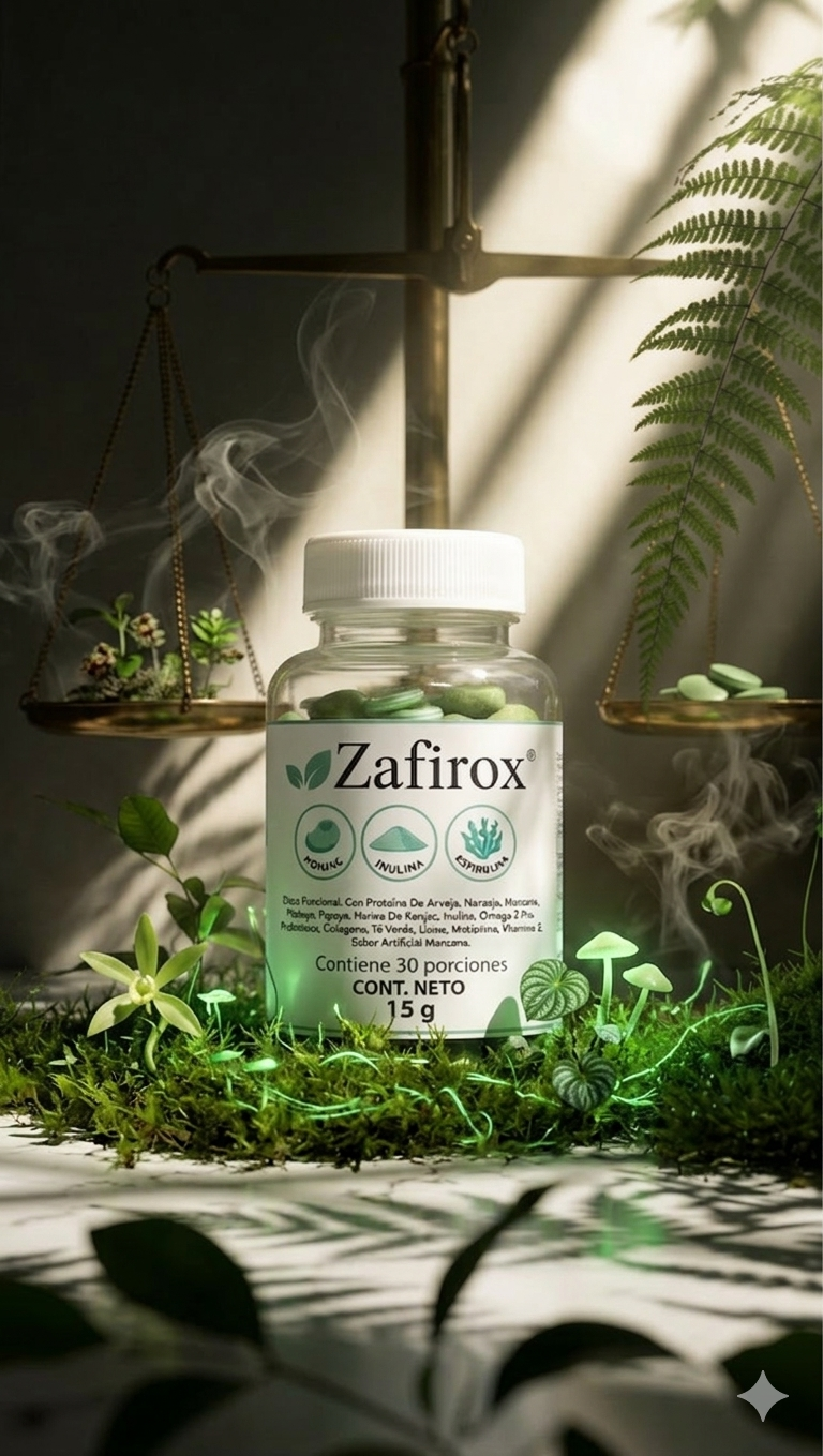 Presentación del suplemento ZAFIROX con ingredientes premium plant-based